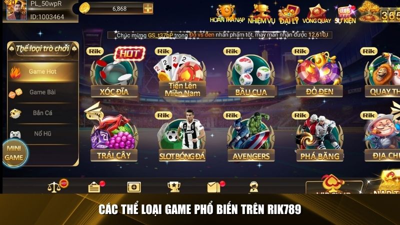 Top các sảnh game phổ biến trên Rik789